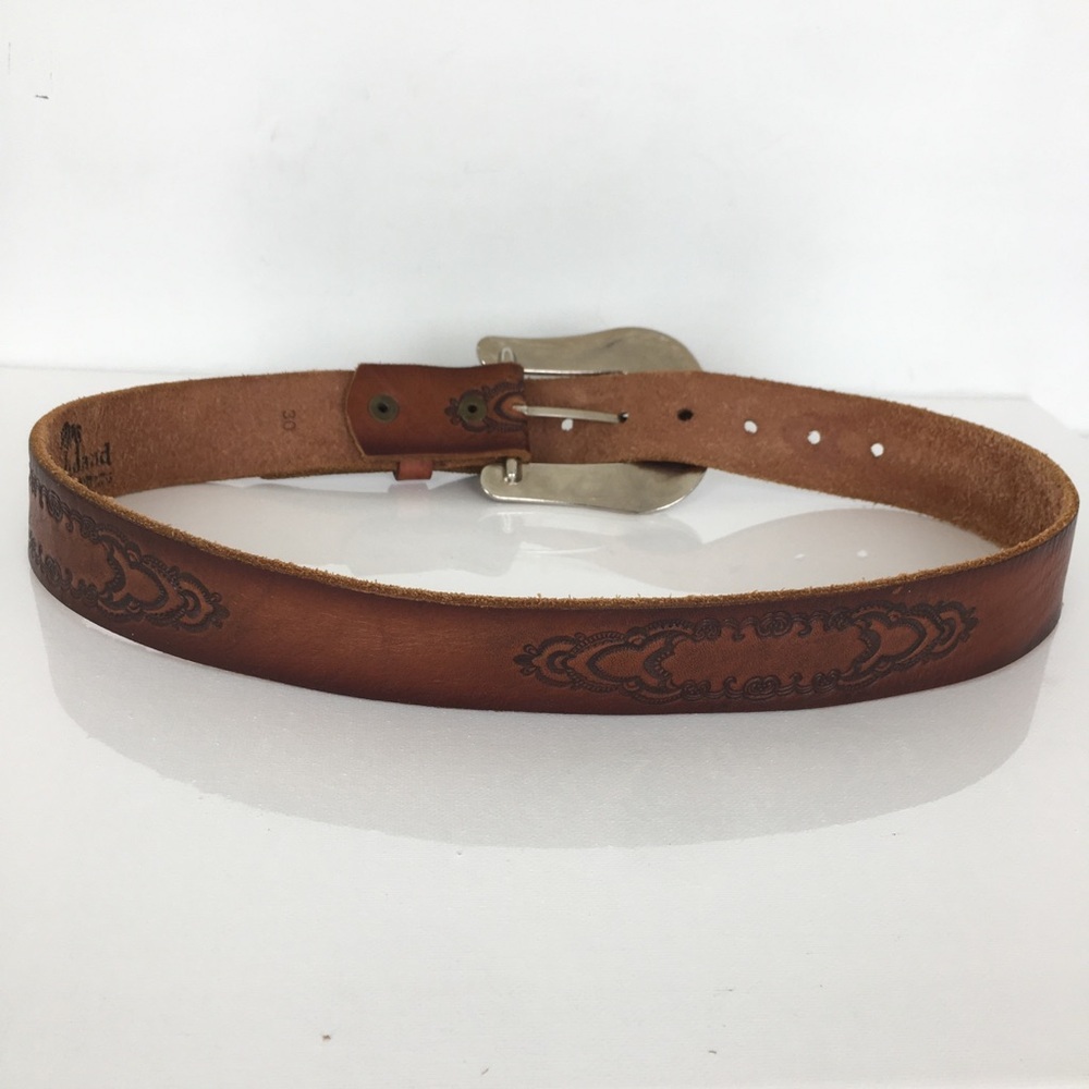 Leather Island by Bill Lavin Brown Tooled Leather Western Belt Women’s Size 30 - Picture 10 of 10